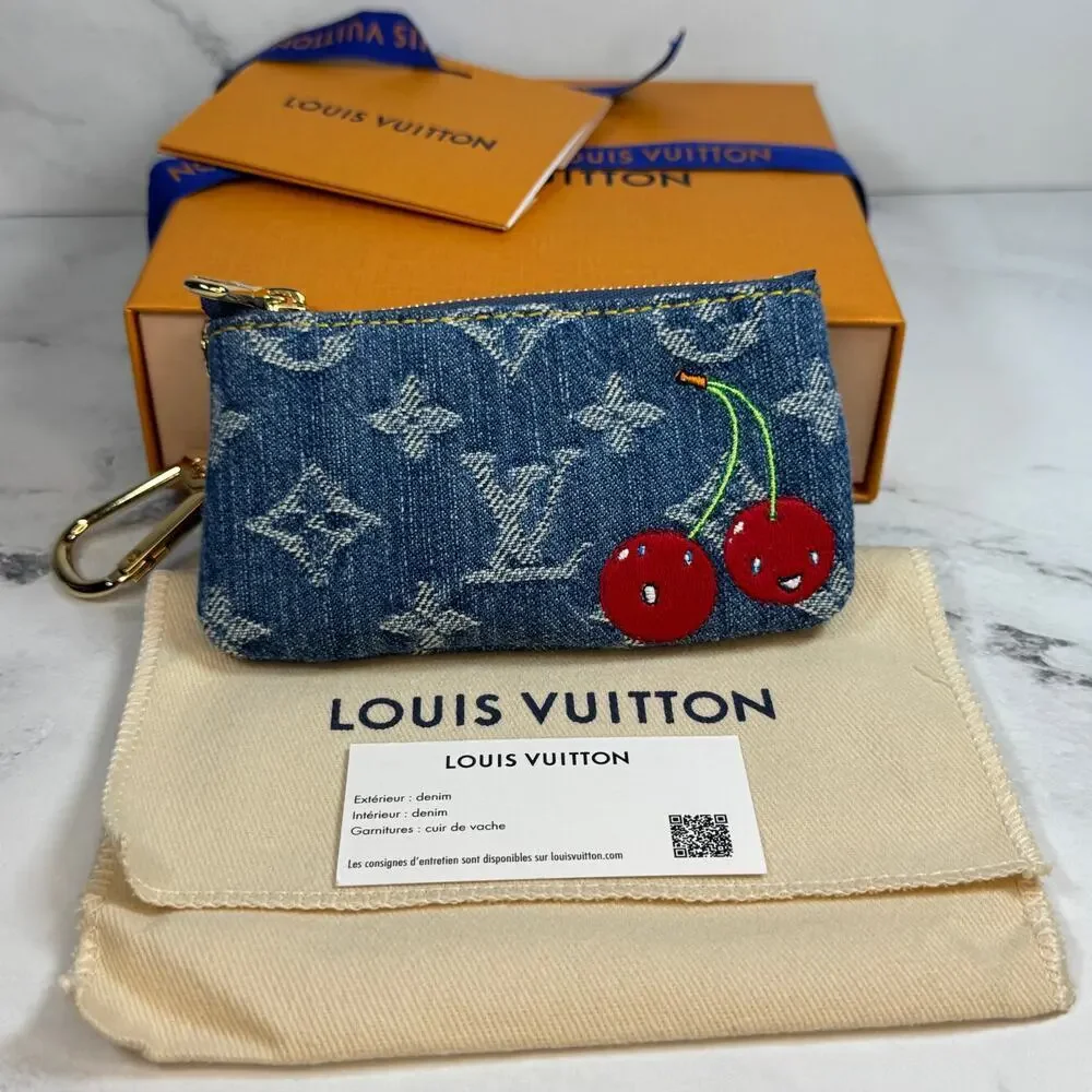 Louis Vuitton Denim Key Pouch Cherry LV X TM Murakami Monogram Cerises Bag Rare